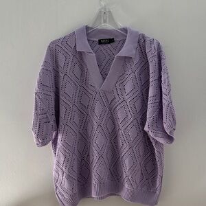 Lavender Boxy-fit Crochet Polo